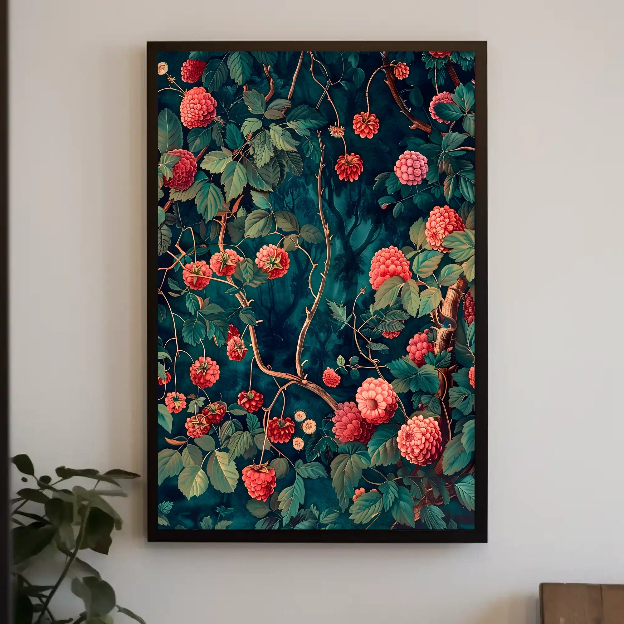 Vibrant Red Floral Scene Artistic Poster