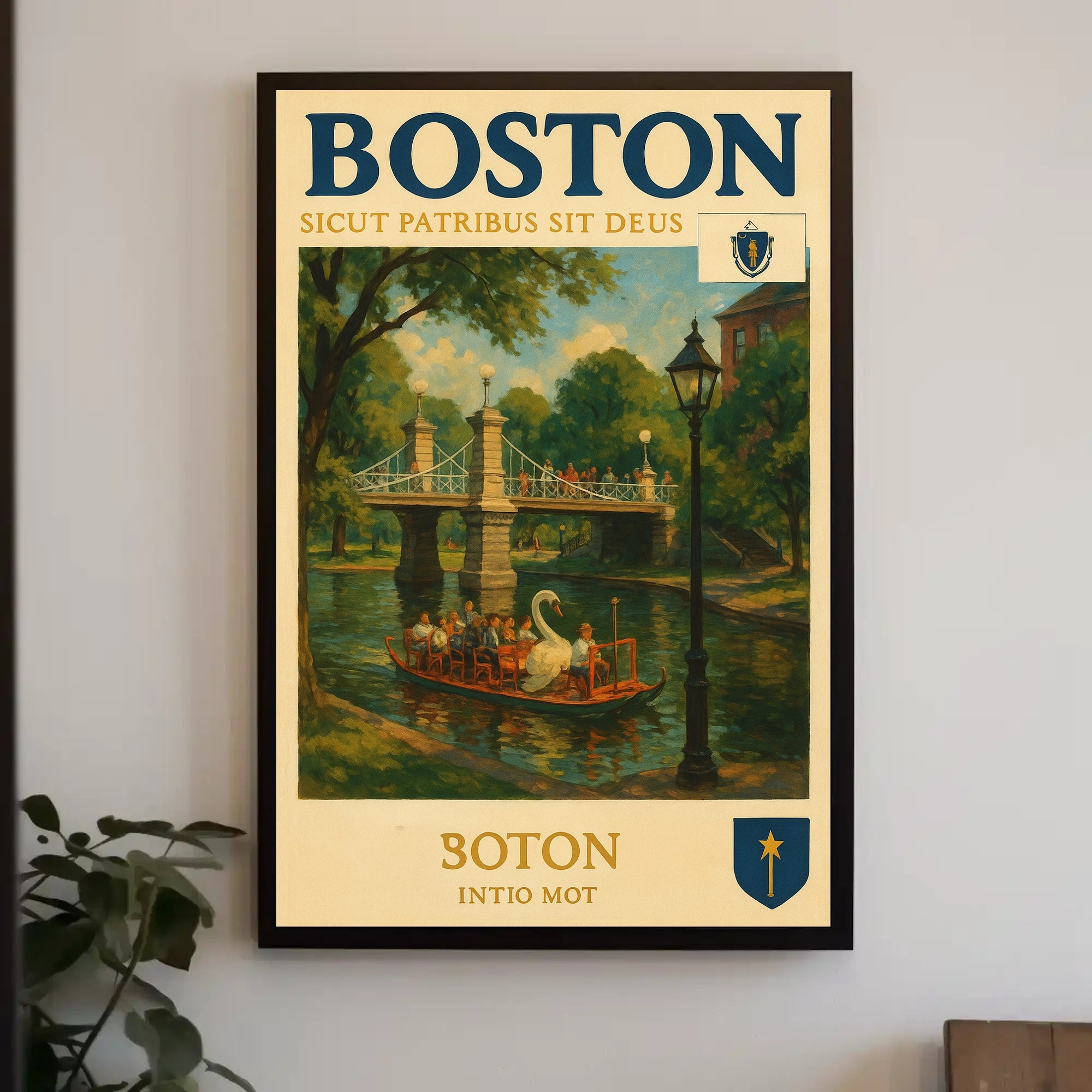 Boston Swan Boats Vintage Travel Poster