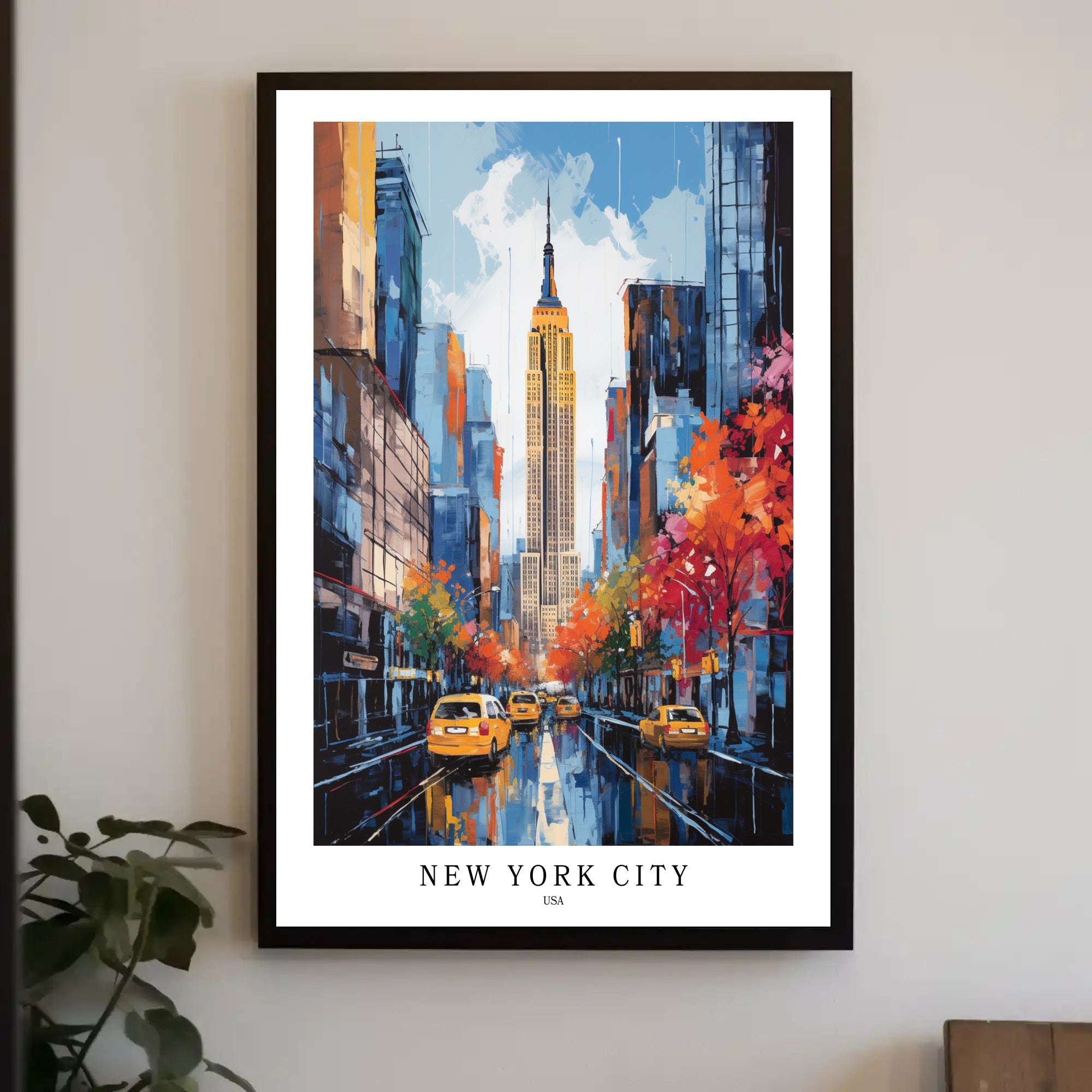 Vibrant Autumn NYC Scene with Empire State Building Cityscape Poster PosterGoat