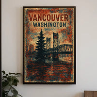Vintage Vancouver Bridge Rustic Travel Poster