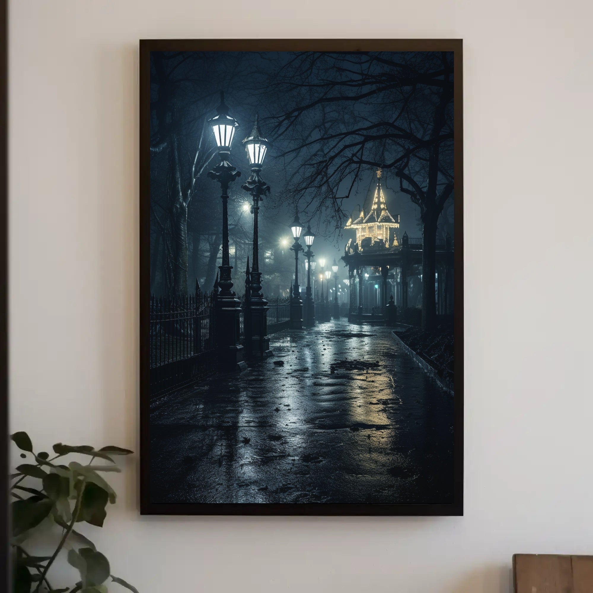 Vintage Nighttime Pavilion Scene Historical Art Poster
