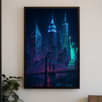 New York City Cyberpunk Skyline Poster Abstract Wall Art