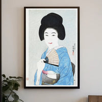 Portrait of Elegance: Traditional Japanese Woman in Blue Kimono Poster