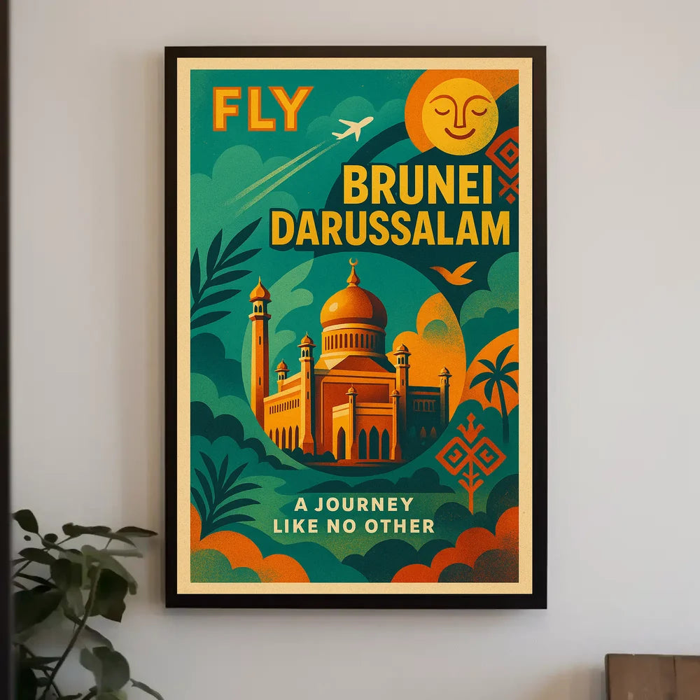 Brunei Golden Mosque Travel Vintage Style Poster PosterGoat