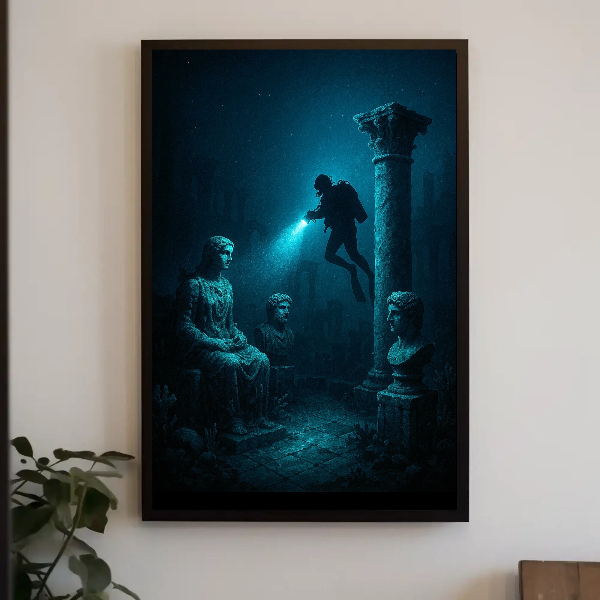 Underwater Ruins Exploration Art Print Poster PosterGoat