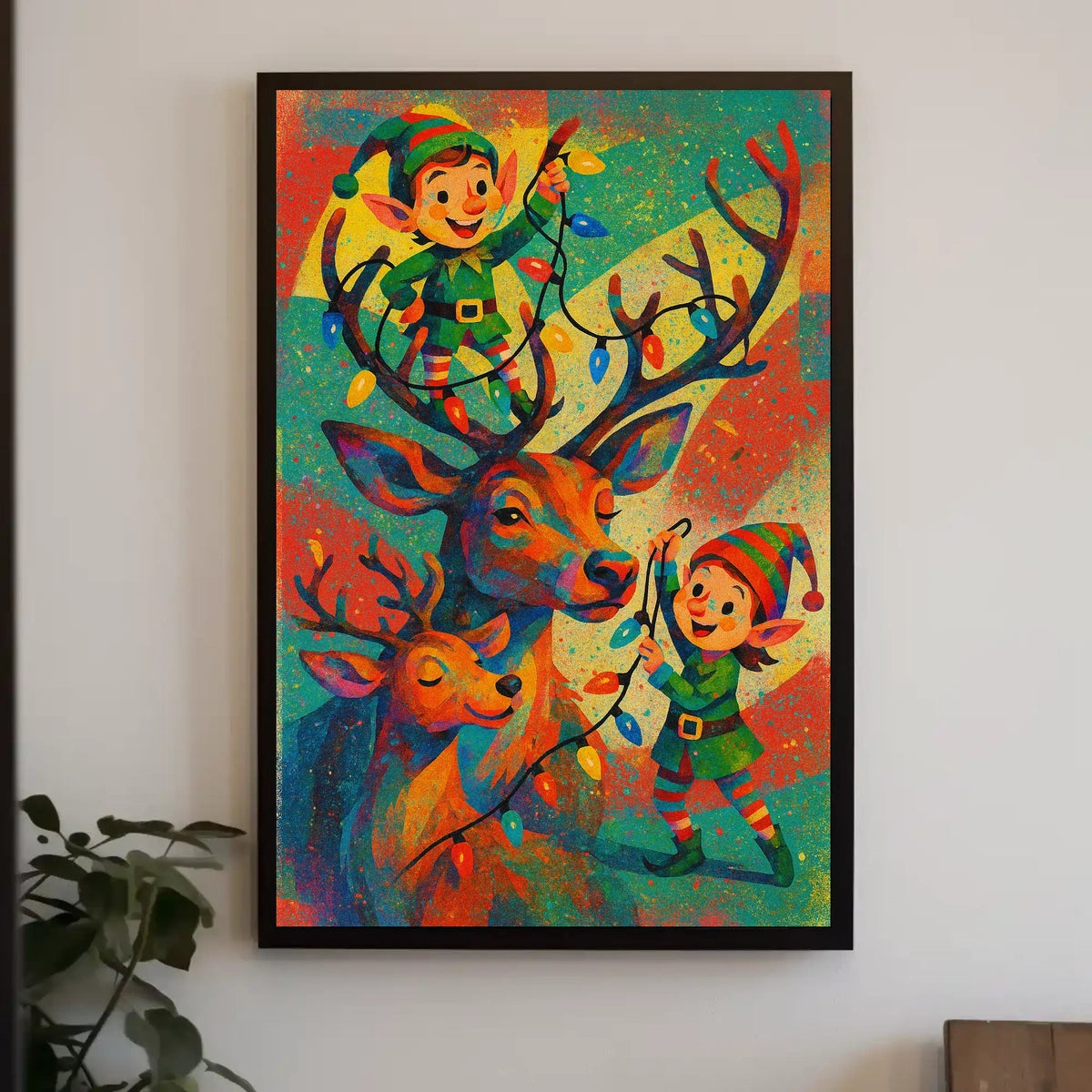 Festive Elves and Reindeer Poster