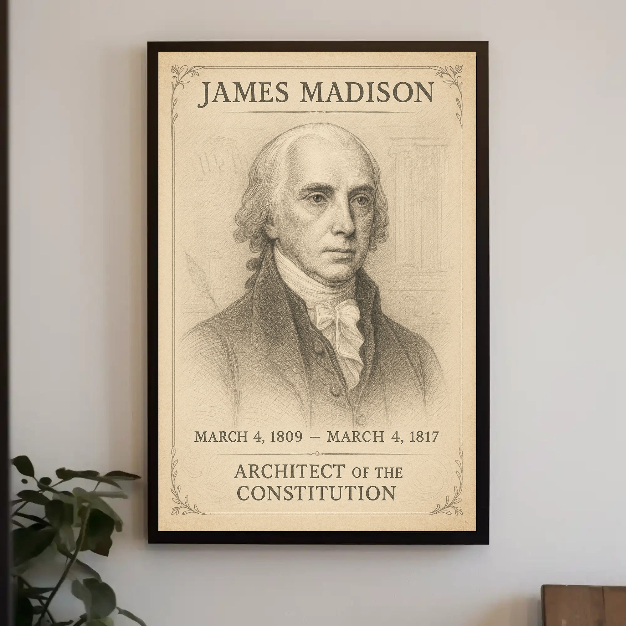 James Madison 4th President Sketch Poster Art Print PosterGoat