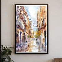 Serene Street in Watercolor Poster PosterGoat