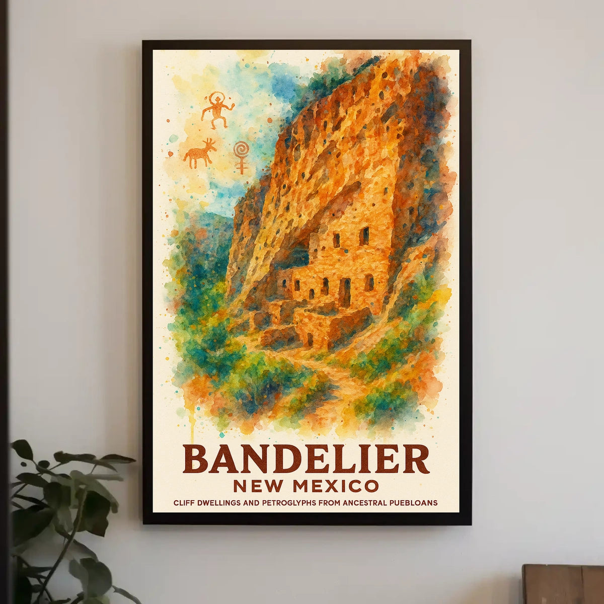 Bandelier National Monument Vintage Watercolor Poster Art