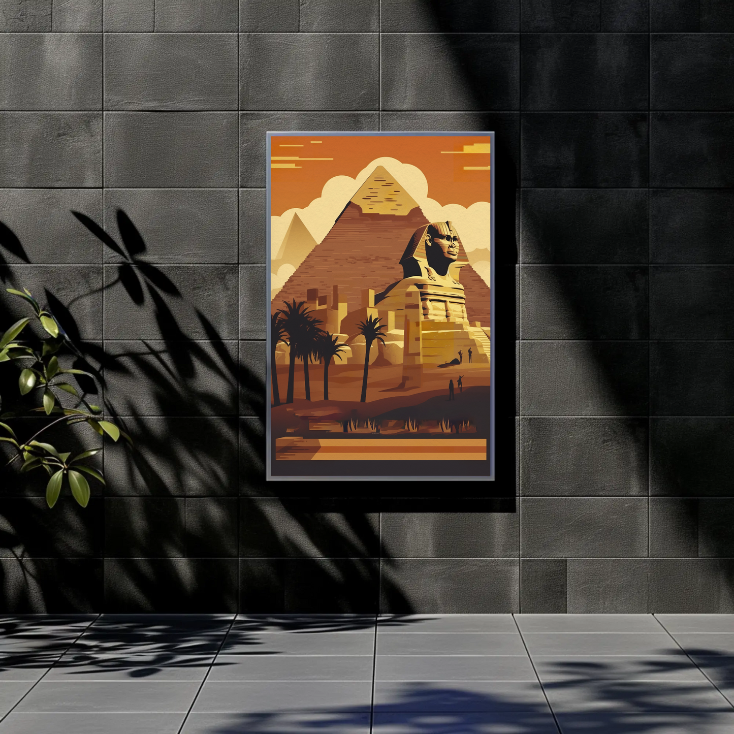 Sphinx Pyramid Desert Sunset View Vintage Travel Poster