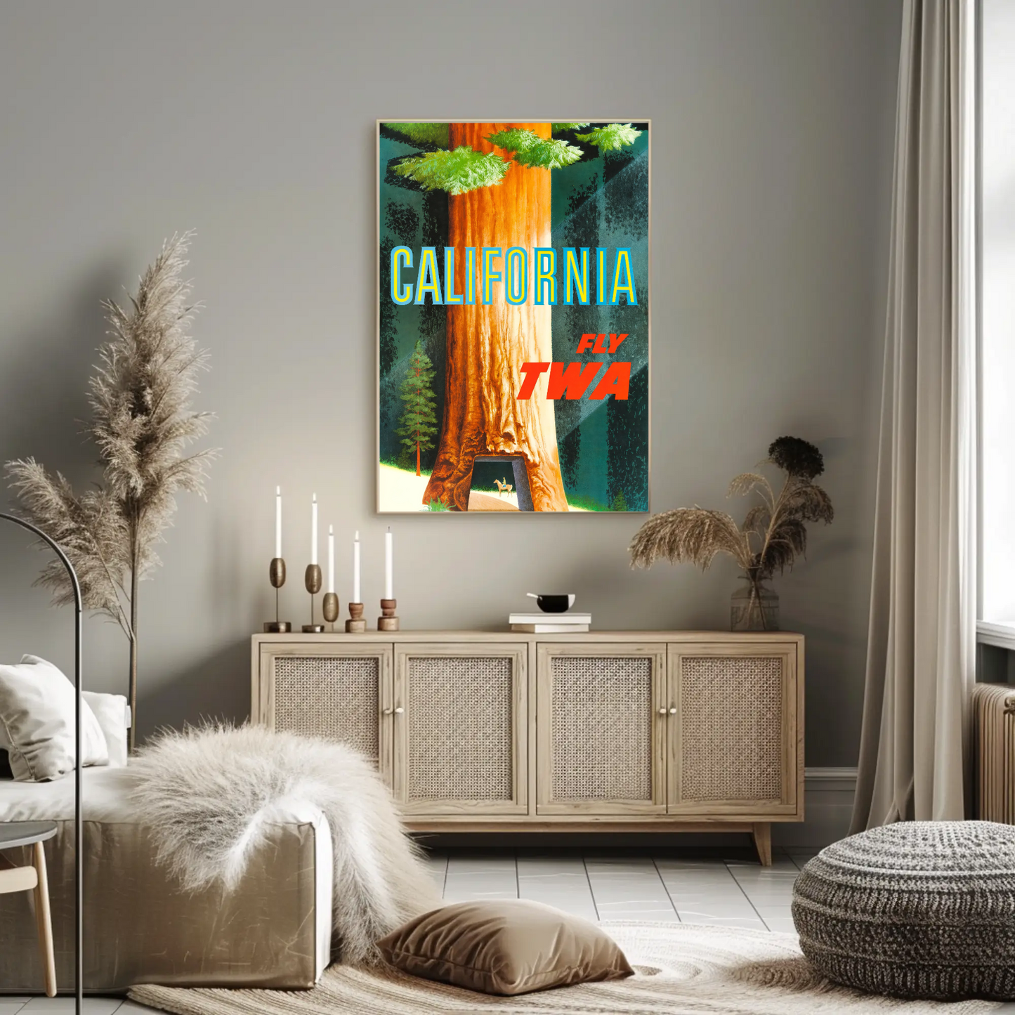 1950s TWA California Redwoods Drive Thru Tree Travel Poster