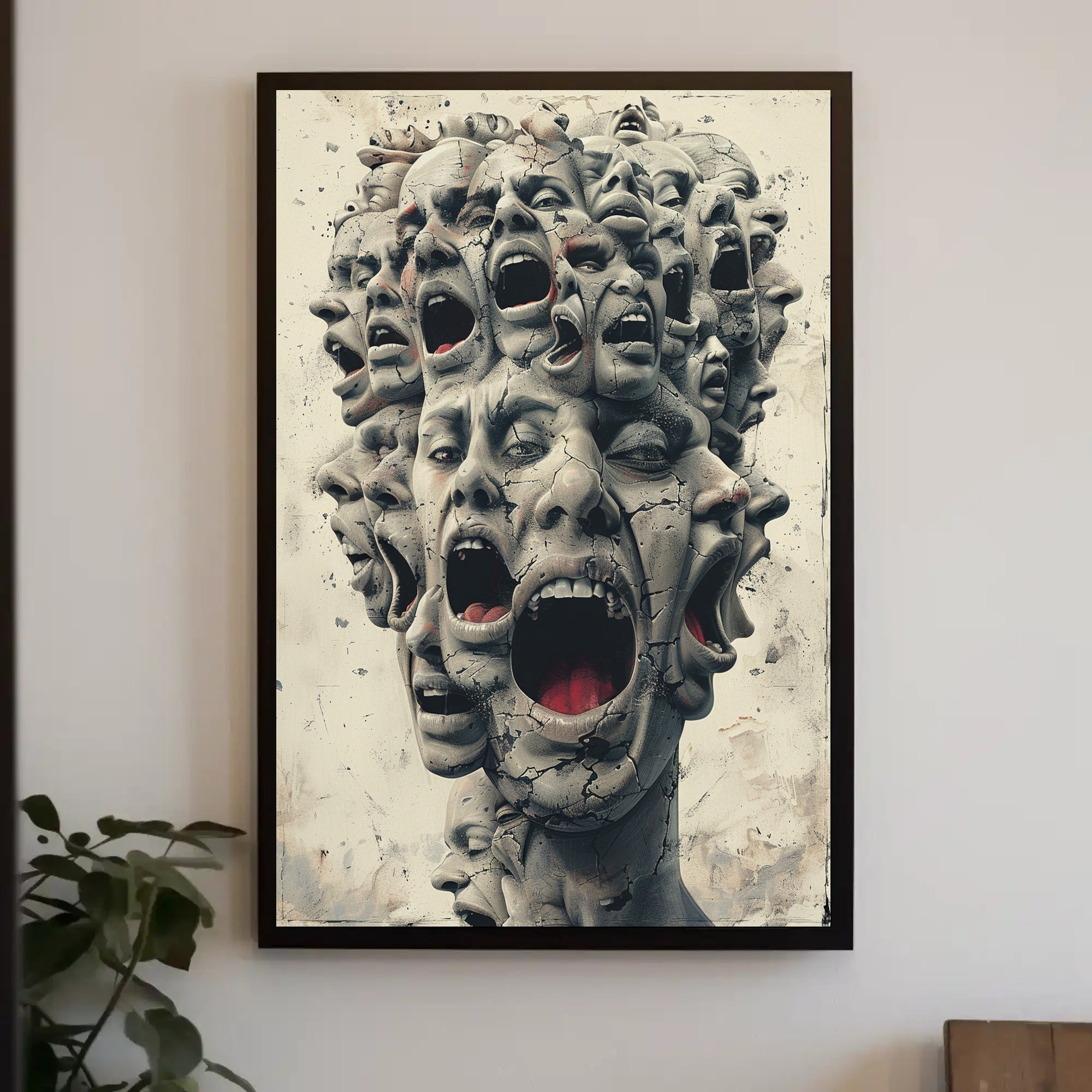 Surreal Faces of Anguish Art Poster Print PosterGoat