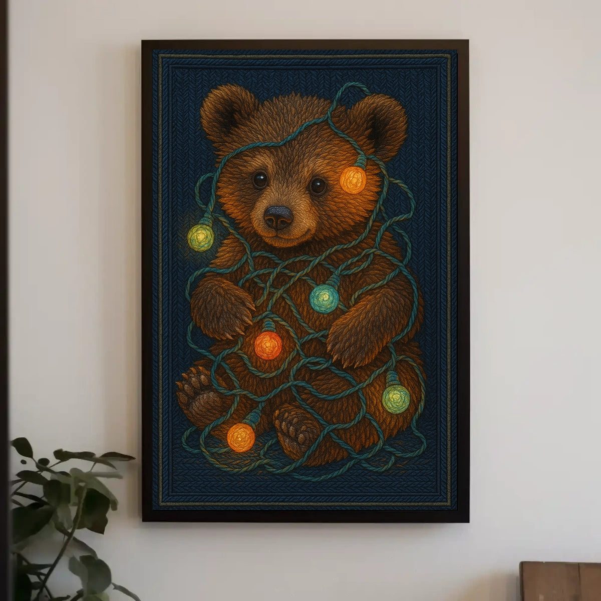 Festive Bear With Lights Poster