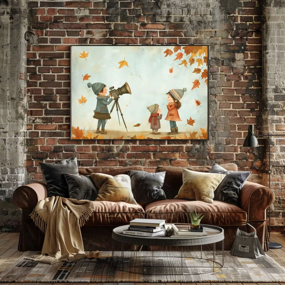 Charming Autumnal Children Illustration Poster for Home Decor