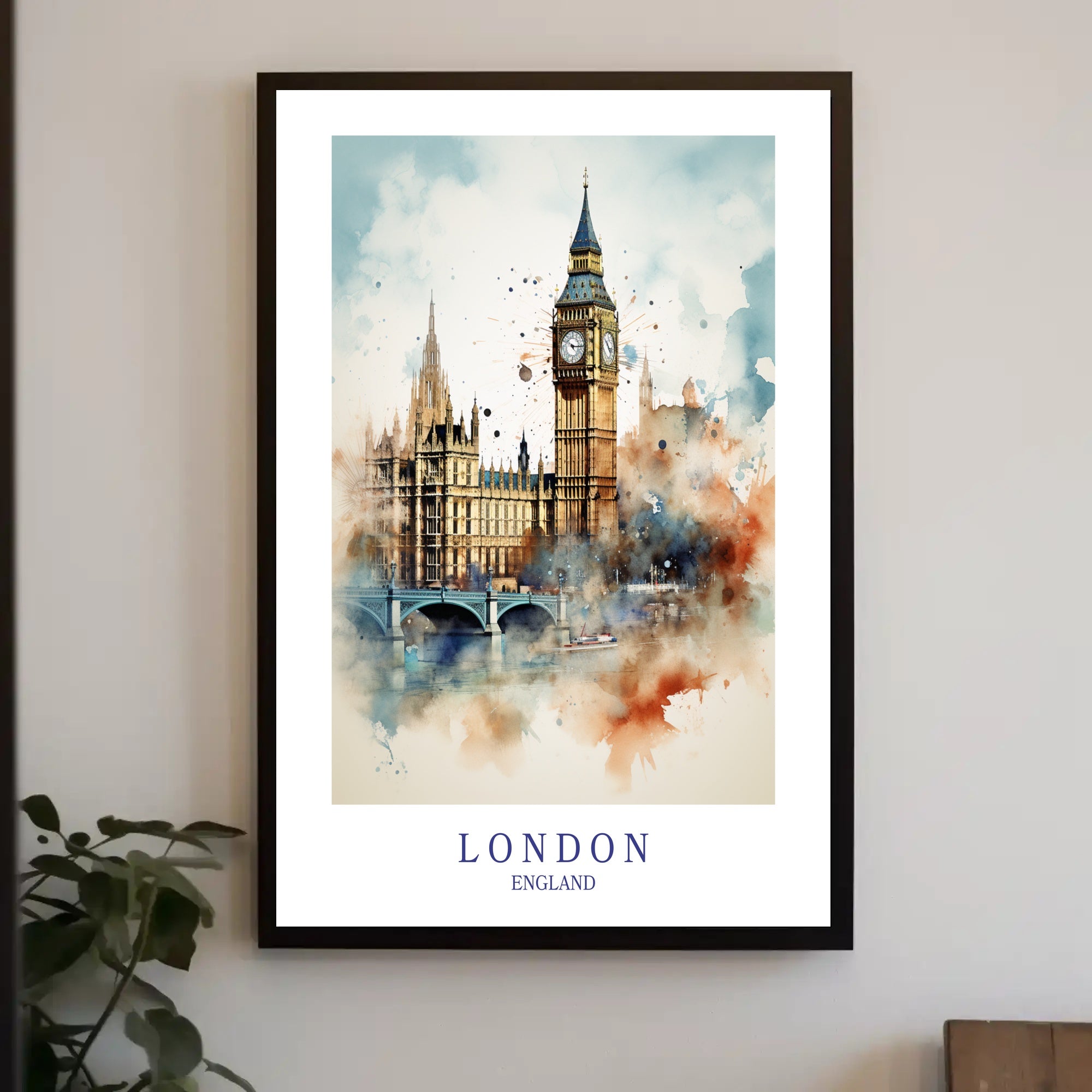 Big Ben Art: Watercolor London Urban Cityscape Poster PosterGoat
