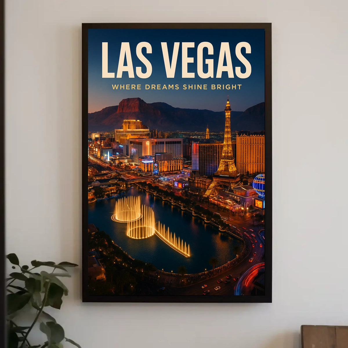 Las Vegas Poster Dreams Shine Bright Skyline Travel Decor