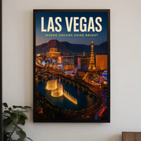 Las Vegas Poster Dreams Shine Bright Skyline Travel Decor