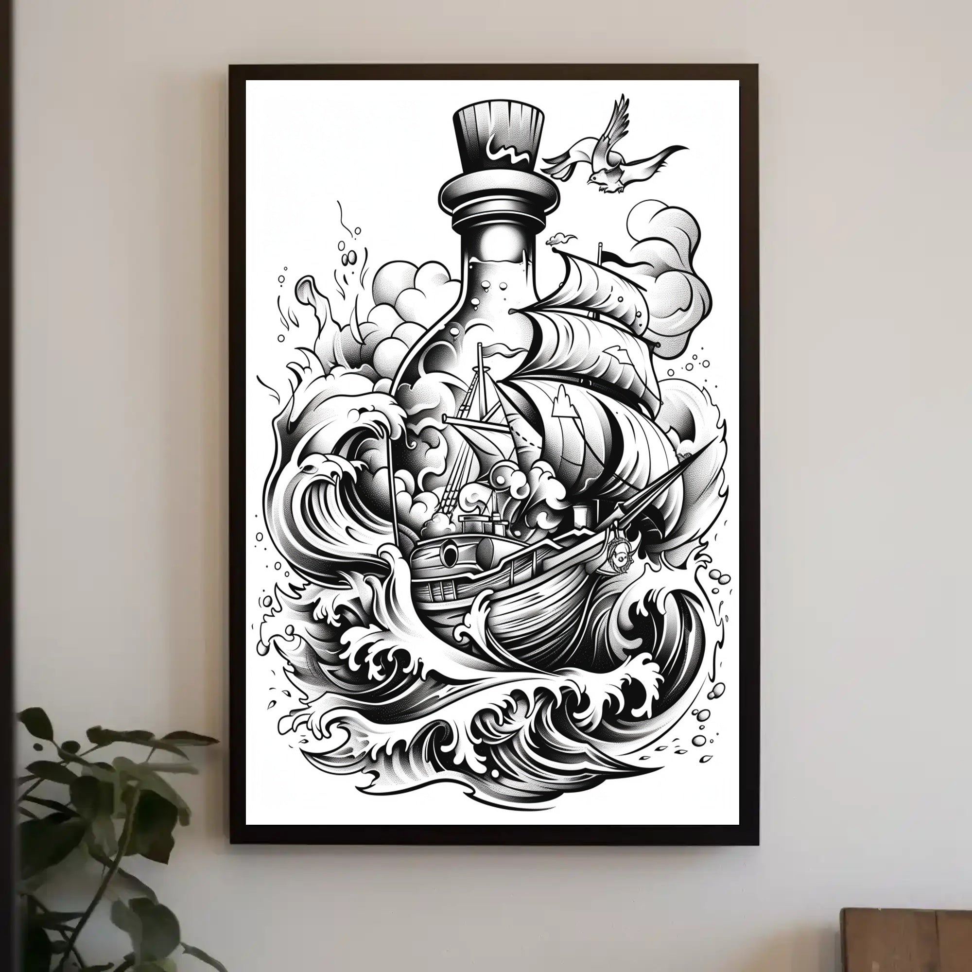 Ship In A Bottle Adventure Poster Home Decor Art Print PosterGoat