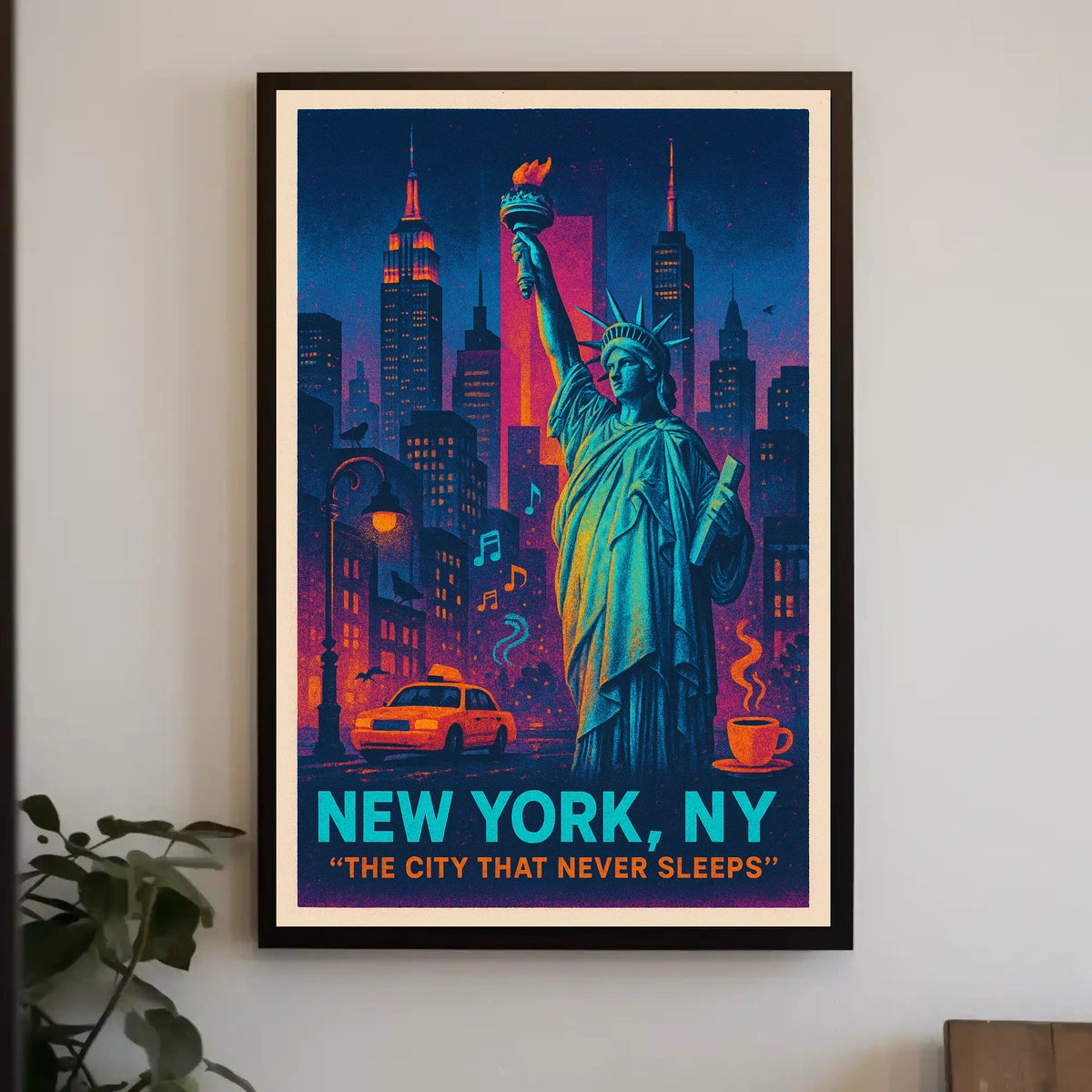 New York City The City Never Sleeps Poster Retro Wall Art