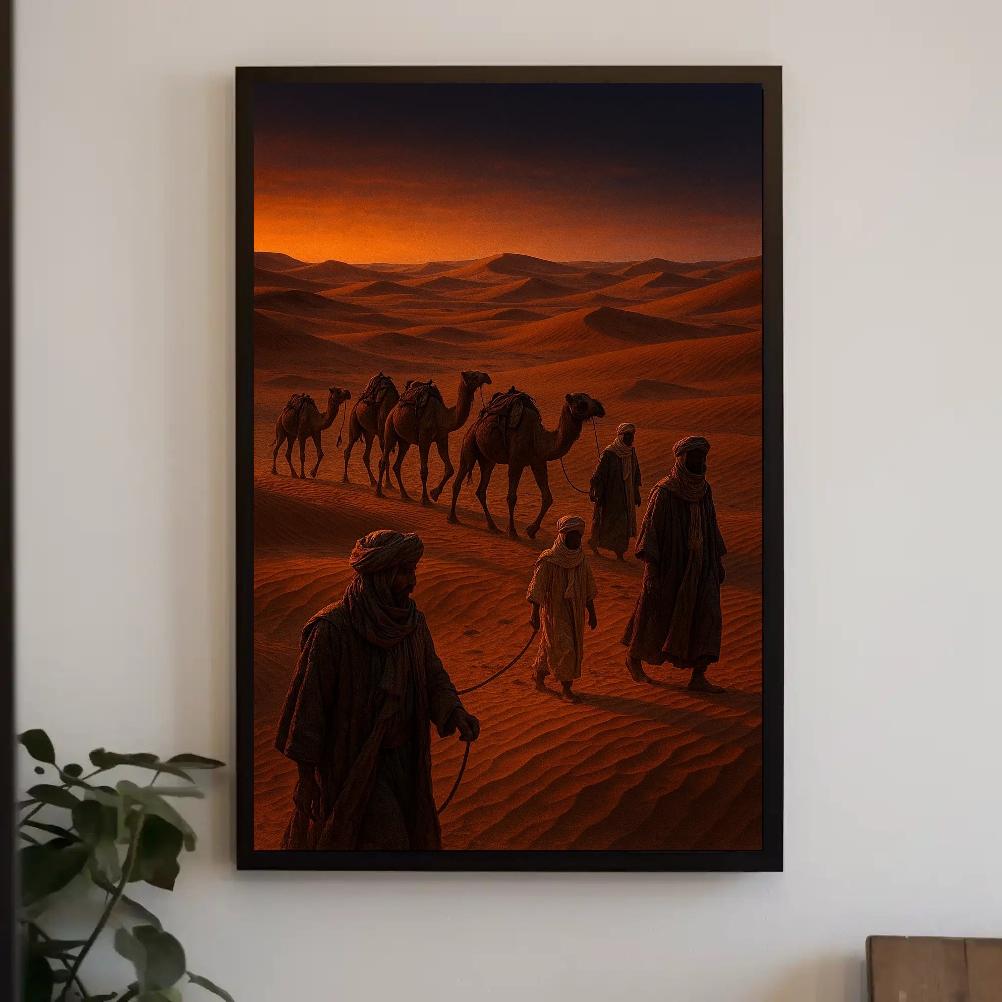 Desert Caravan Dusk Scene Photorealistic Cultural or Heritage Poster