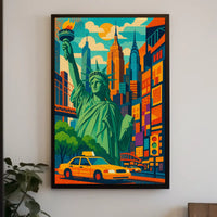 New York City Bright Iconic Urban Poster Vintage Wall Art
