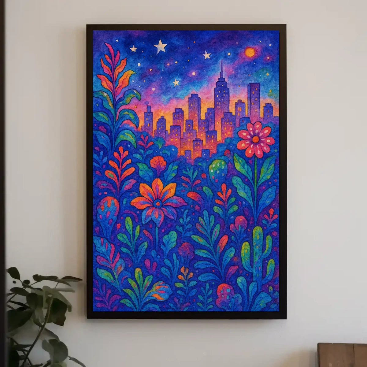 Colorful Cityscape Night Sky: Urban or Cityscape Poster