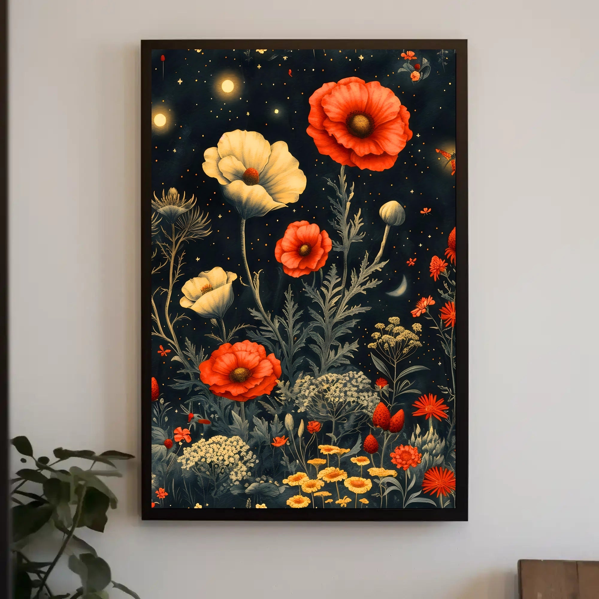 Floral Nightscape: Enchanted Poppies Fantasy or Mythology Poster