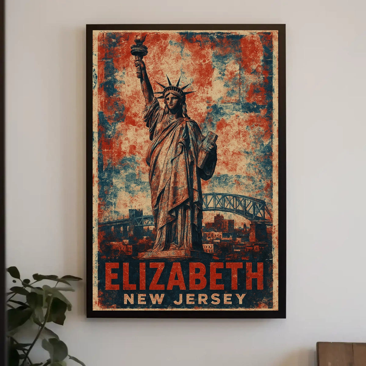 Elizabeth New Jersey Cityscape Vintage Gift Poster