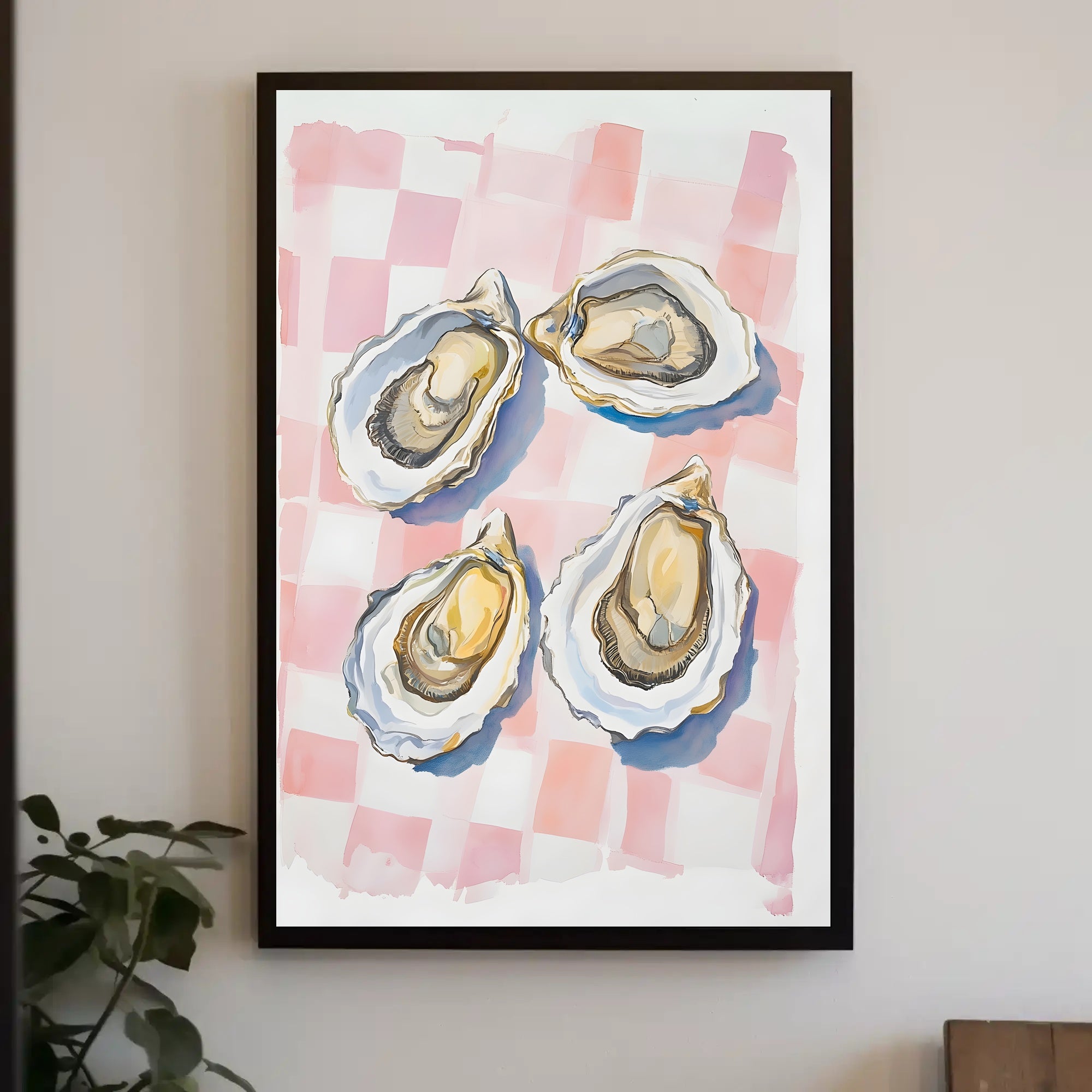 Oysters Checkered Table Poster Watercolor Print