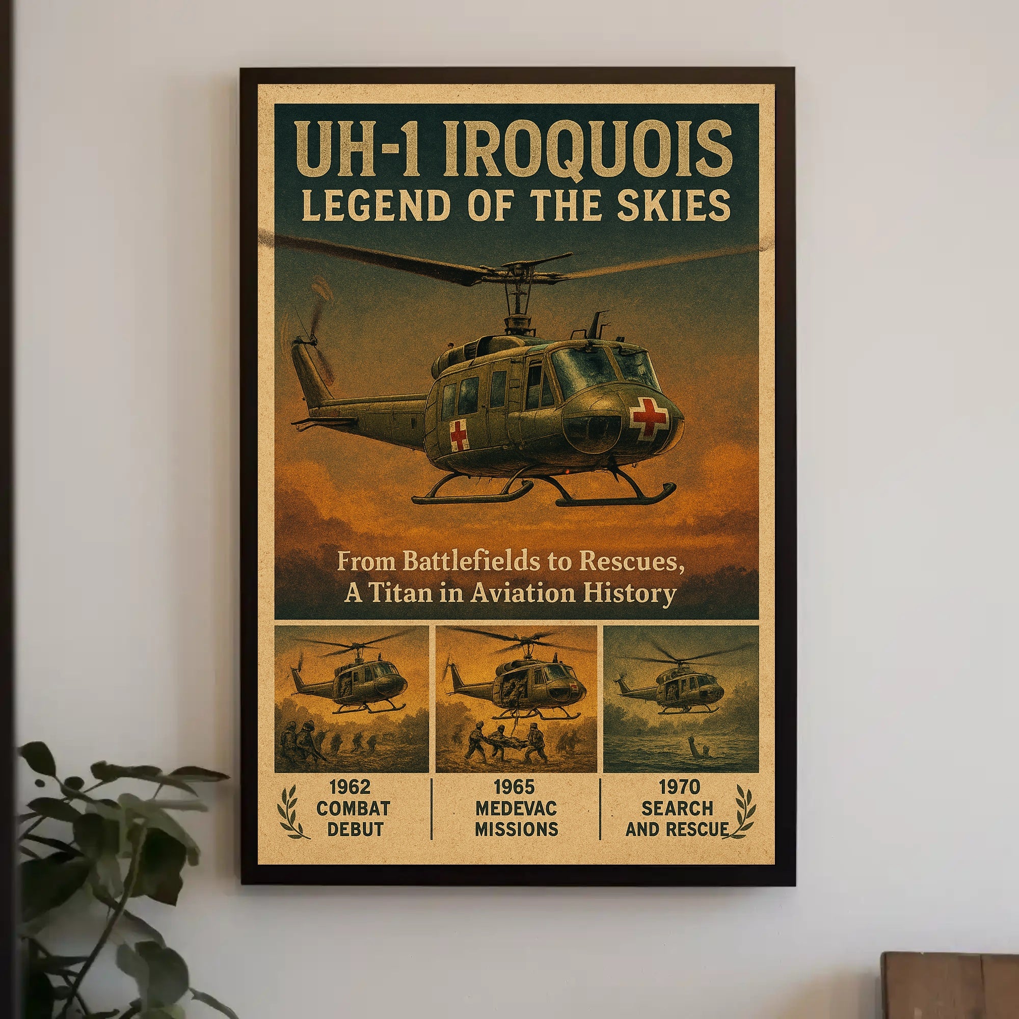 UH 1 Iroquois Vintage Aviation Poster Wall Art