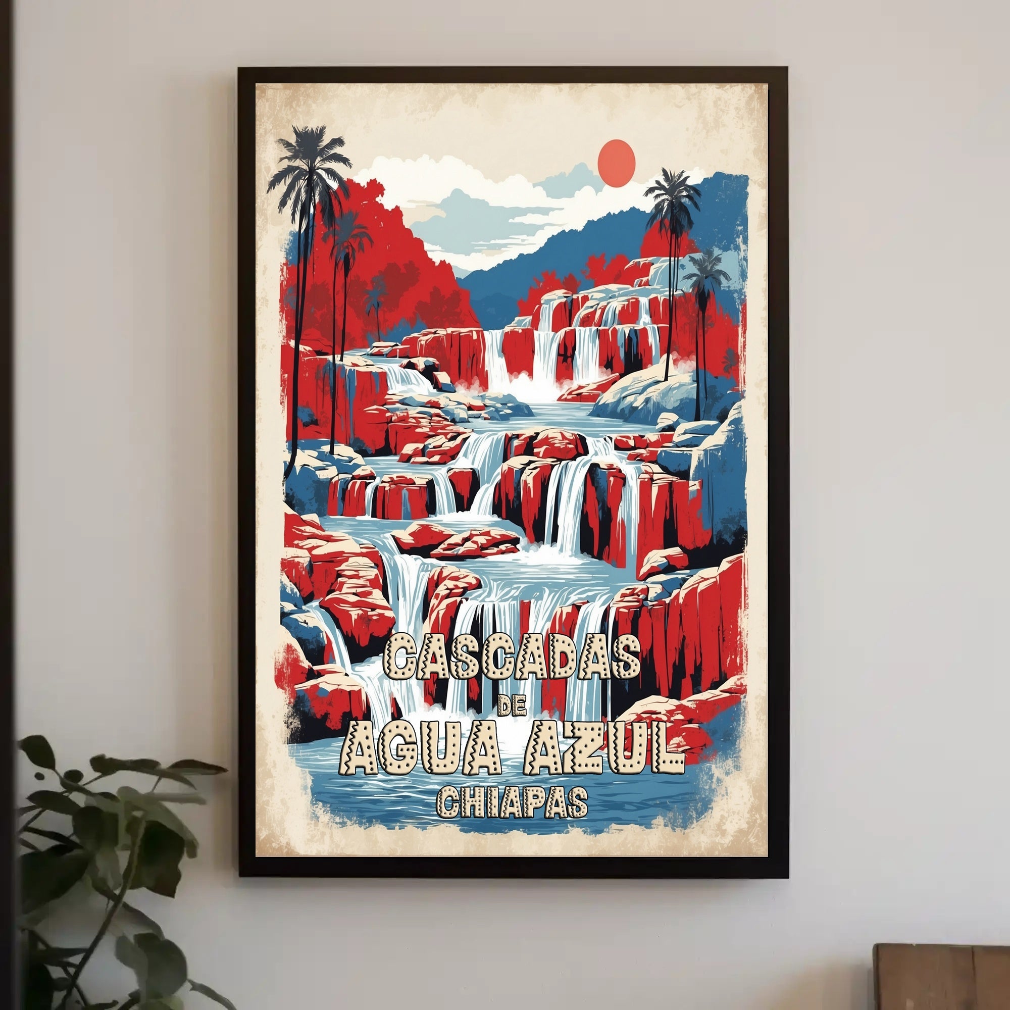 Cascadas de Agua Azul Vintage Travel Poster