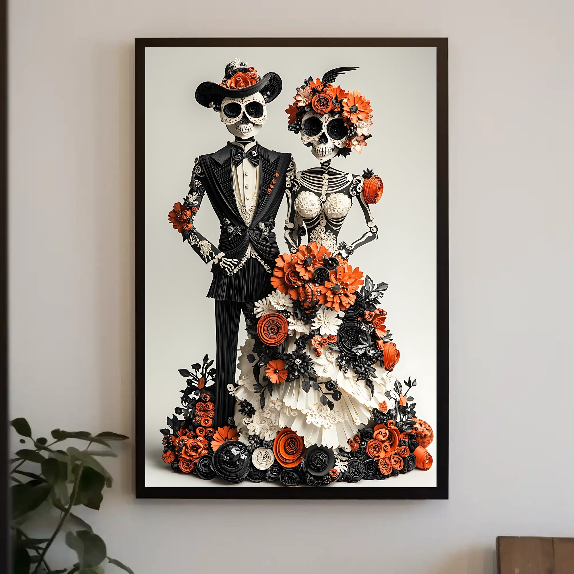 Day of the Dead Skeleton Wedding Art Poster - Cultural or Heritage Poster