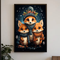 Cozy Winter Foxes Whimsical Digital Painting Poster