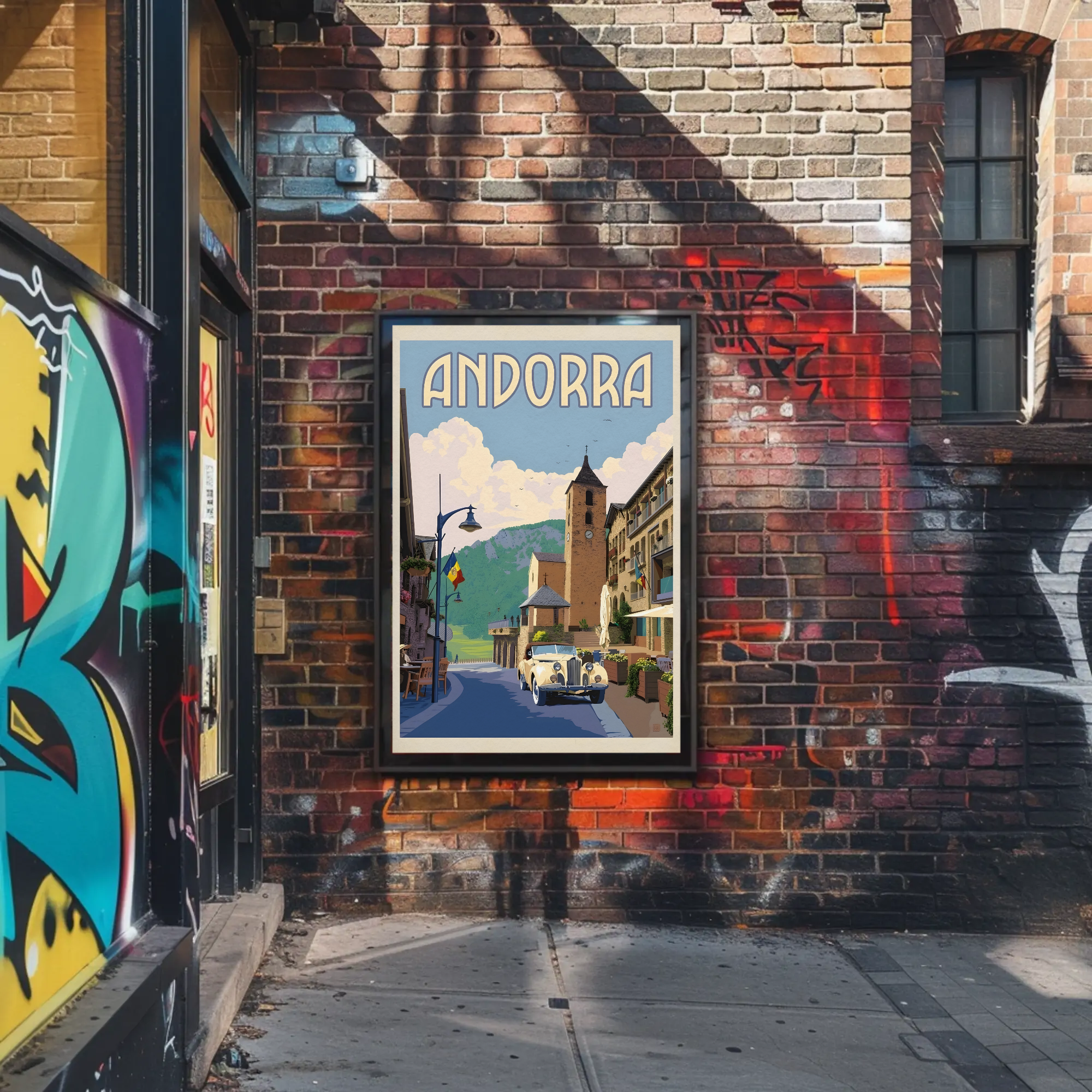 Idyllic Andorran Village Scene Vintage Travel Poster