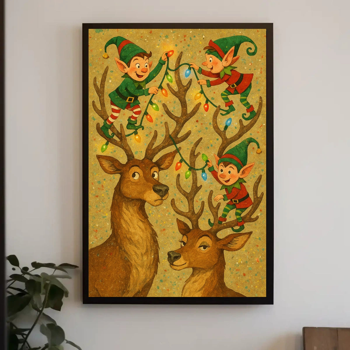 Festive Elves And Reindeer Poster