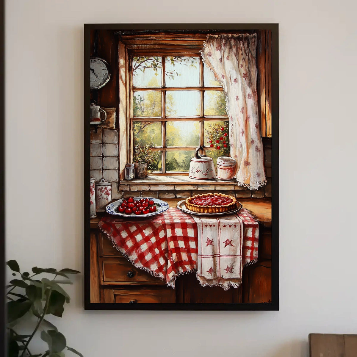 Cozy Grandma Kitchen With Cherry Pie Scene Vintage Poster