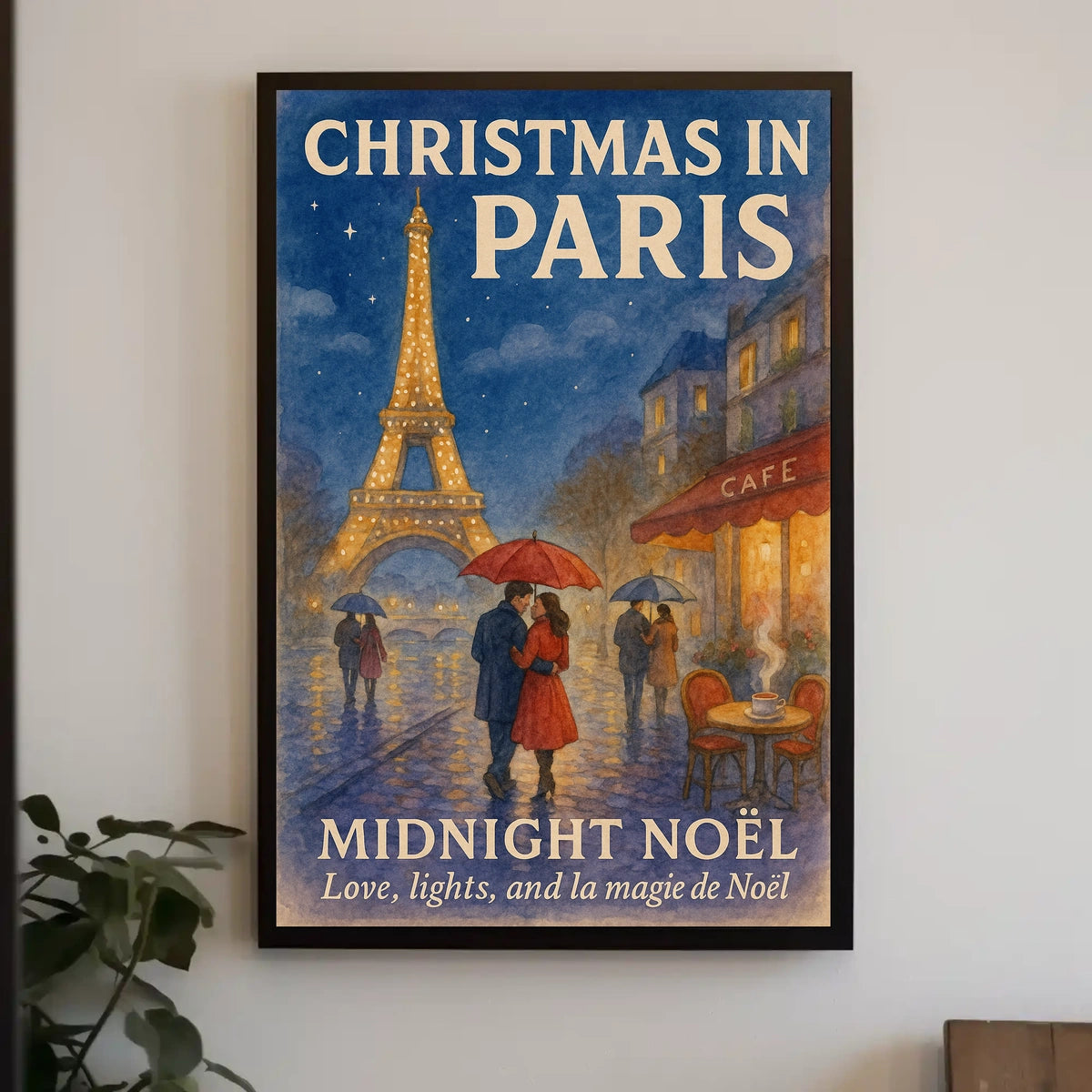 Paris Christmas Noël Midnight Vintage Poster