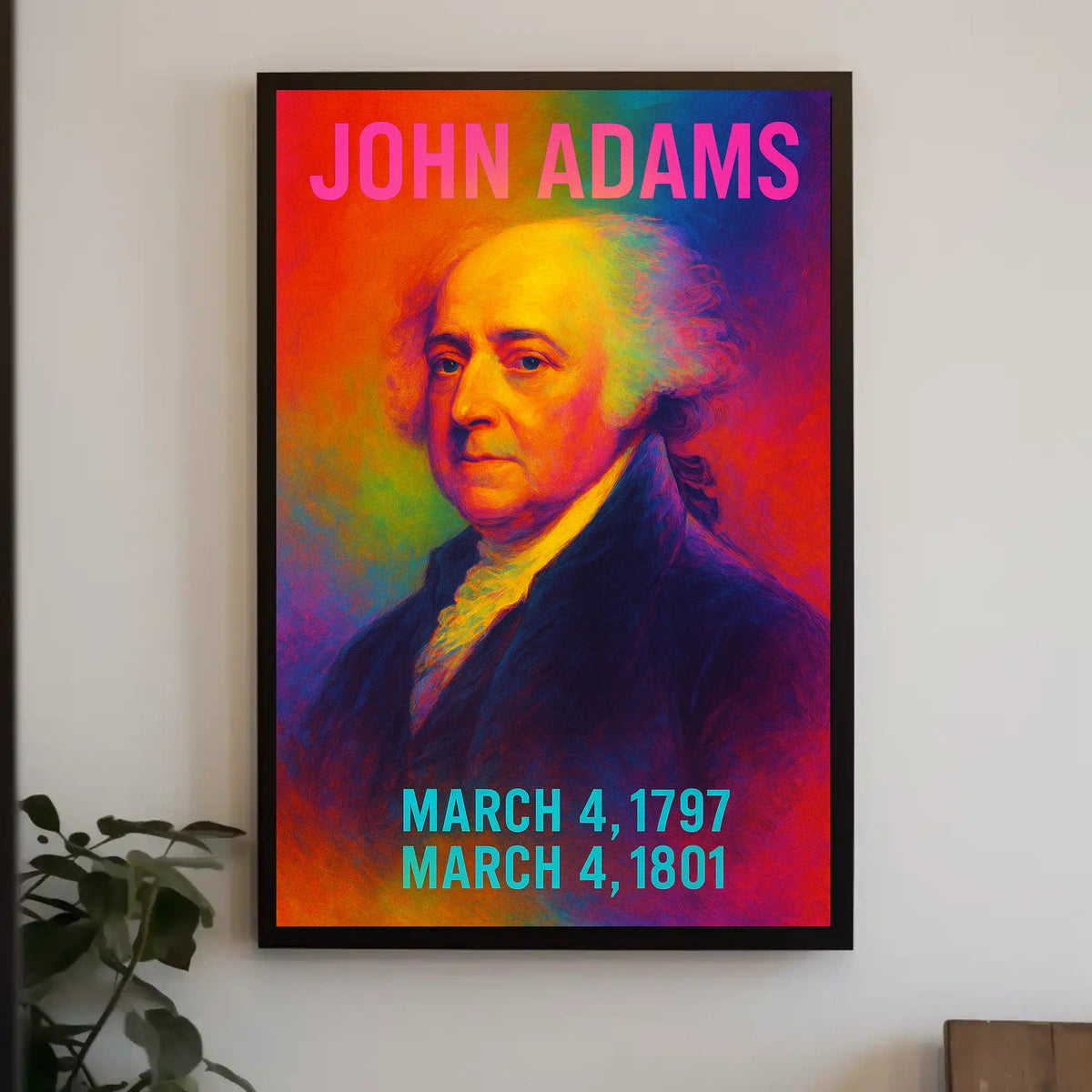 John Adams 2nd President of the United States Neon Gradient Overlay Poster