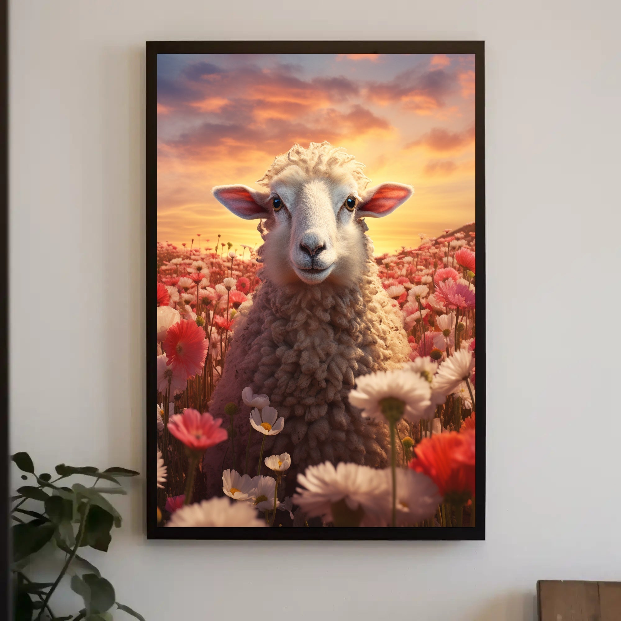 Sheep in Bloom: Serene Animal Poster