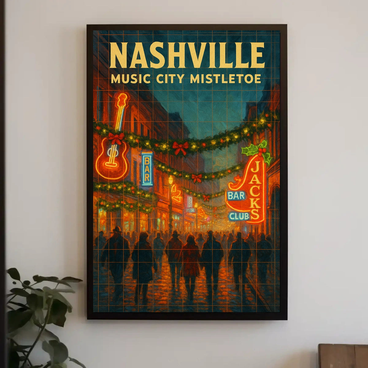 Nashville Skyline Mistletoe Festival Urban Nightlife Cityscape Travel Poster