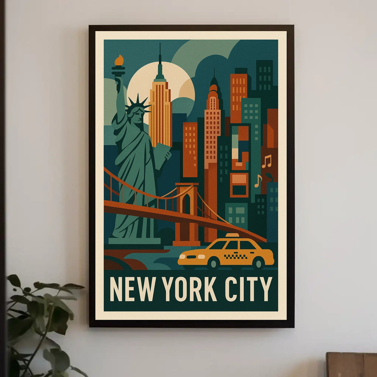 New York City Neon Skyline Cityscape Poster Retro Wall Art
