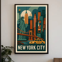 New York City Neon Skyline Cityscape Poster Retro Wall Art