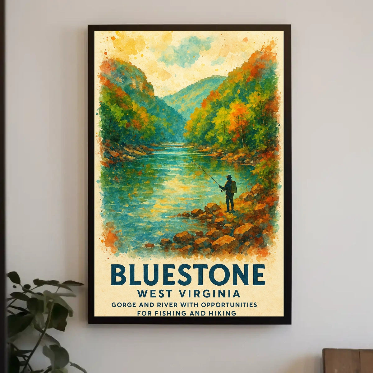 Bluestone Gorge Autumn Fishing Watercolor Poster