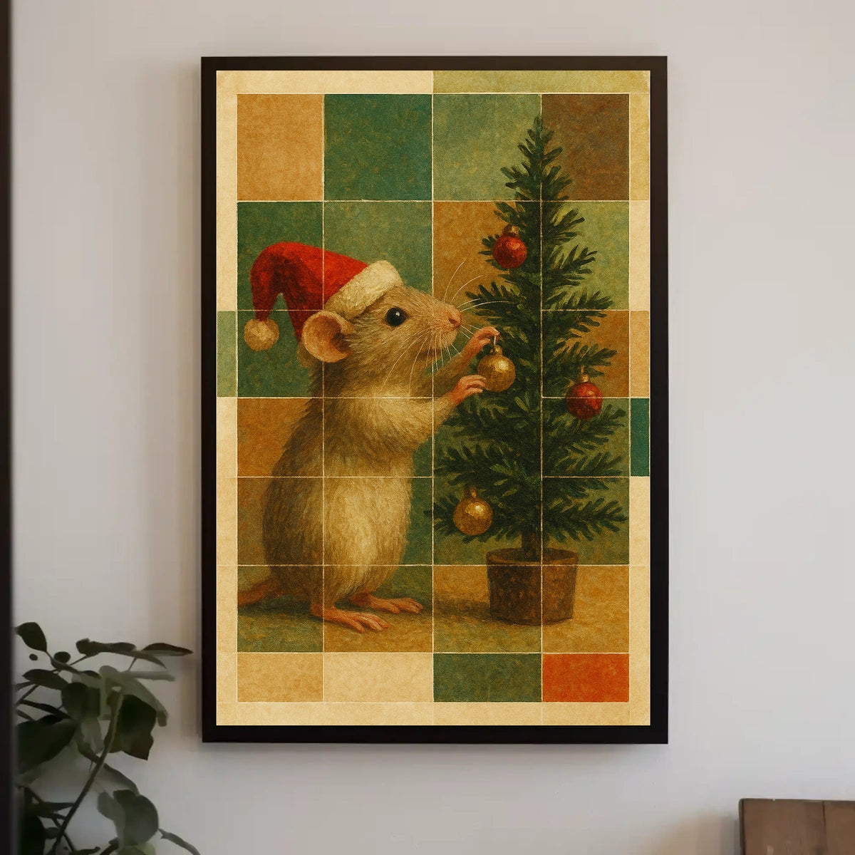 Festive Mouse and Christmas Tree Poster