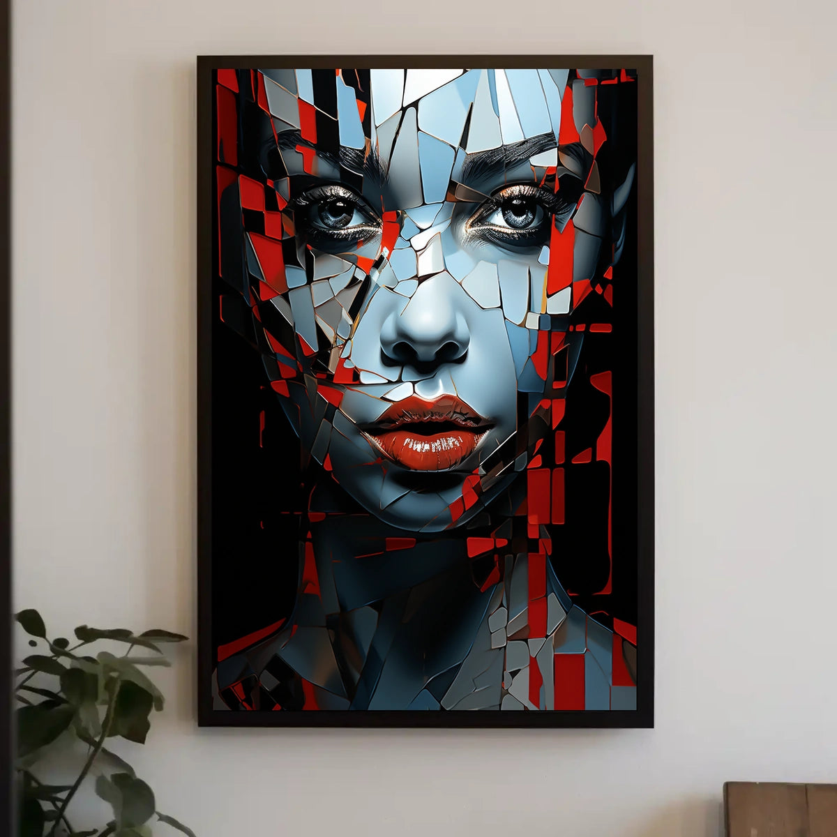 Fragmented Mosaic Female Face: Abstract Art Poster