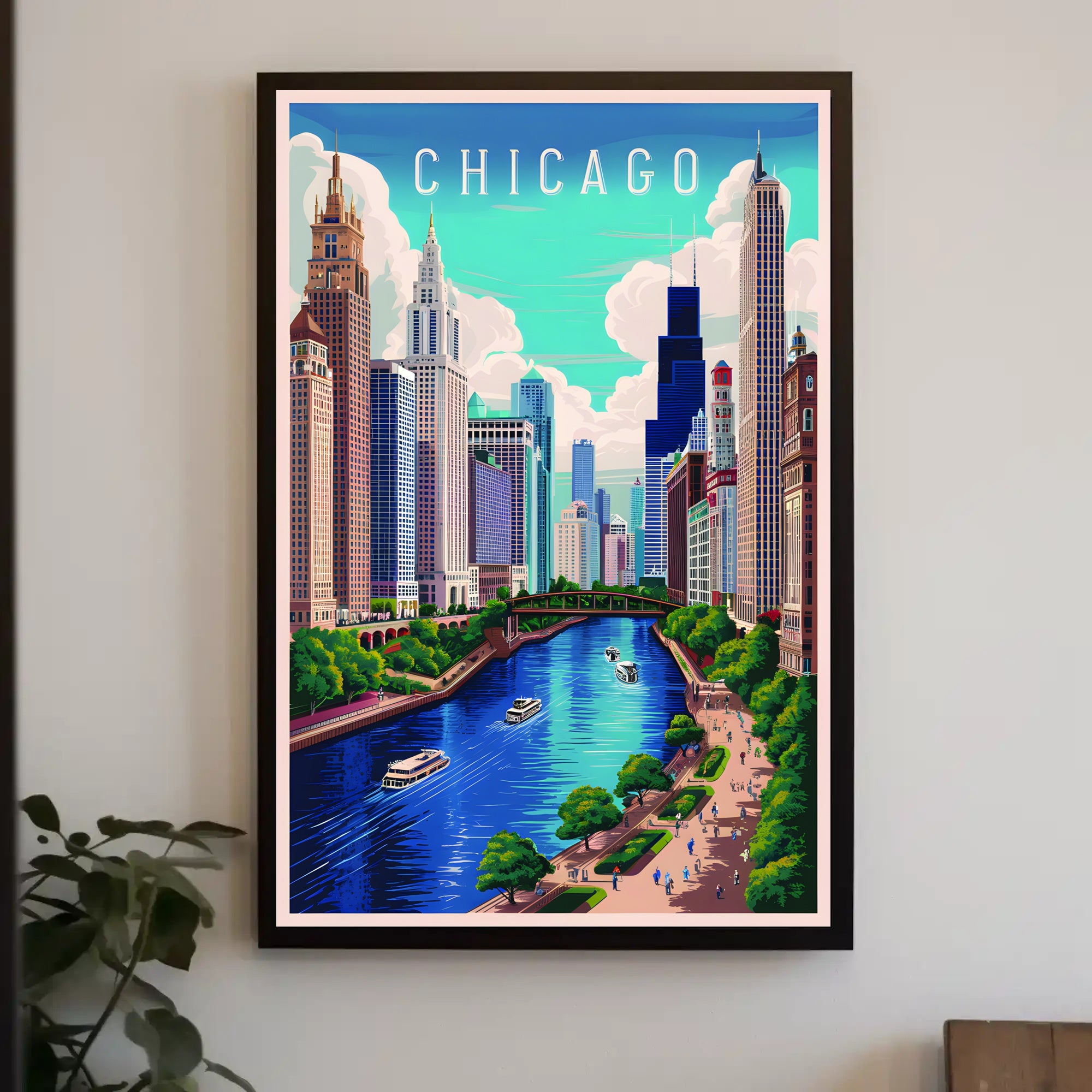 Chicago Skyline and River Poster