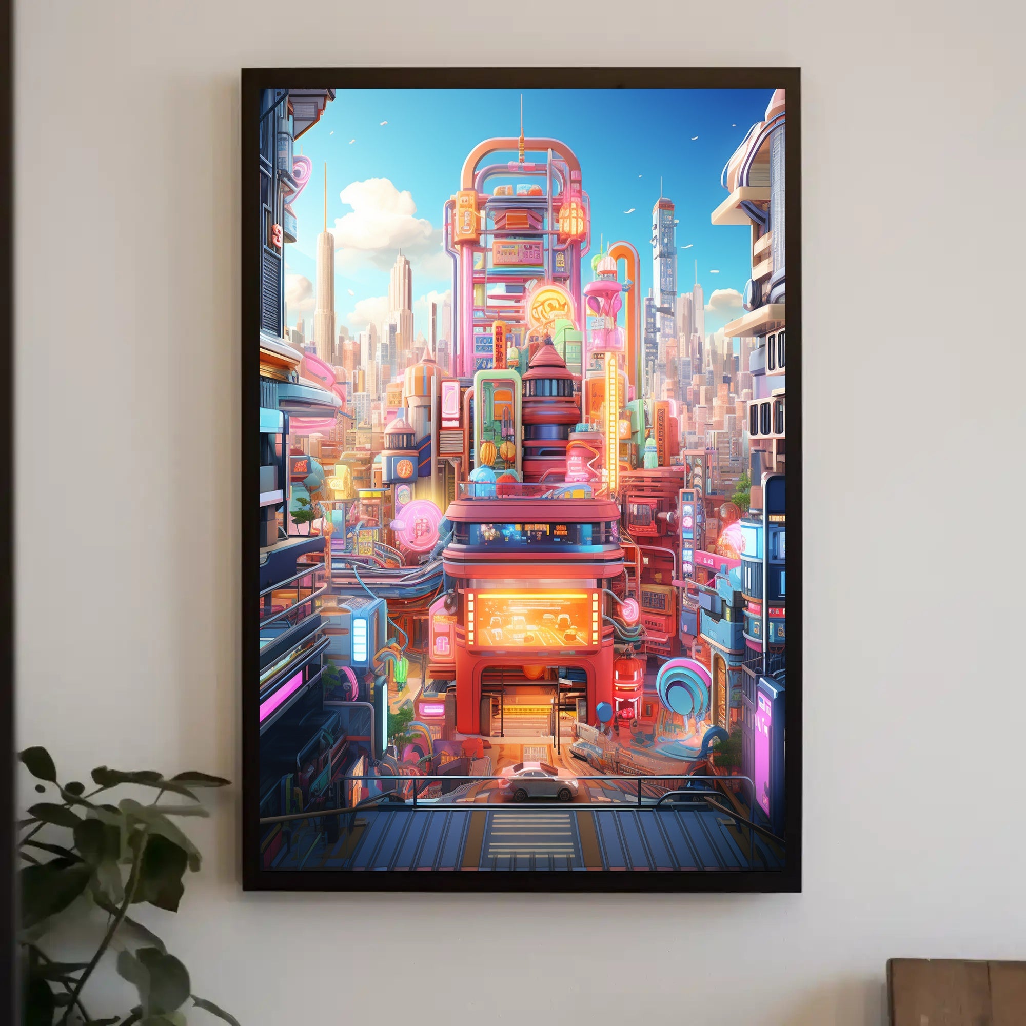 Futuristic Tech Cityscape Vibrant Urban Life Sci-Fi Poster