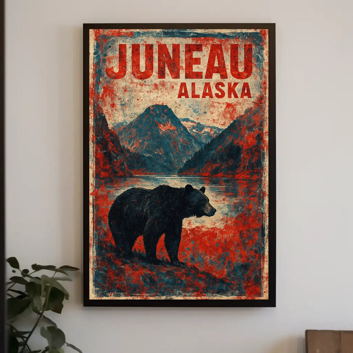Juneau Bear Silhouette Adventure Vintage Poster