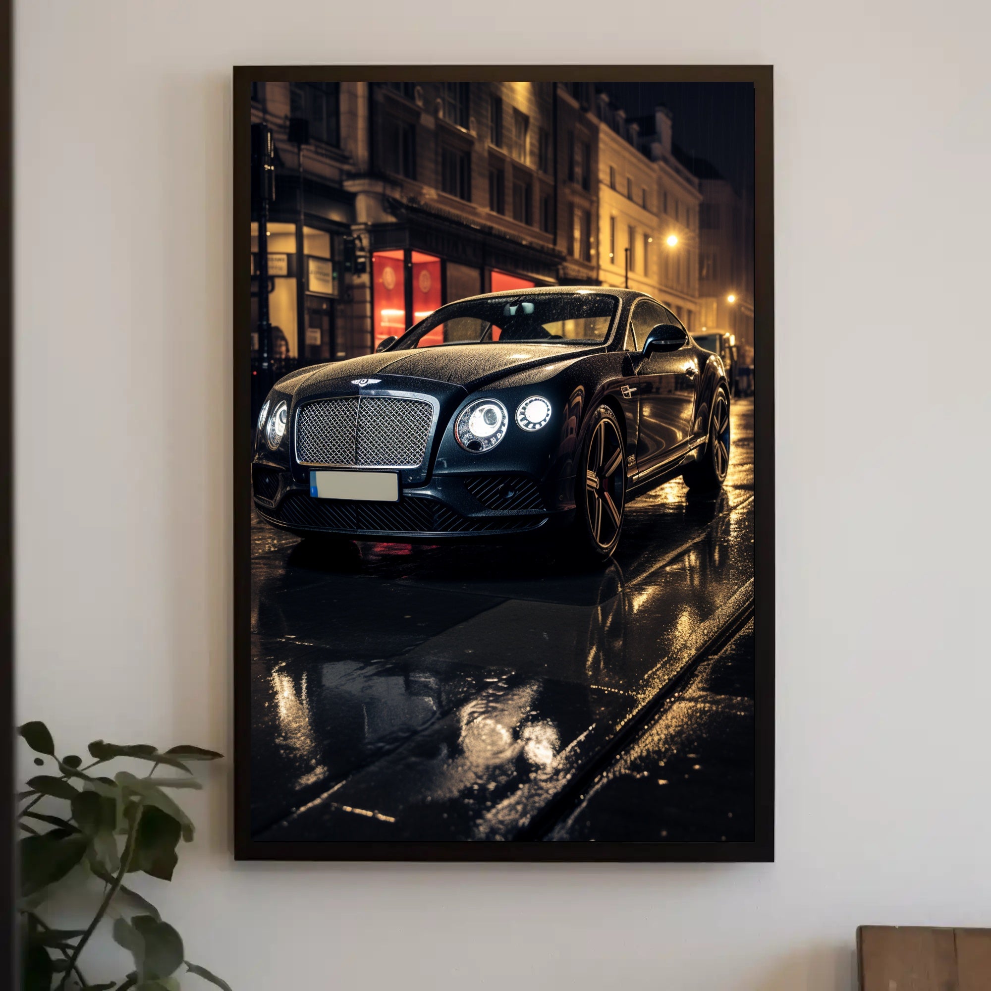 Luxury Car on a Rainy Night Poster PosterGoat