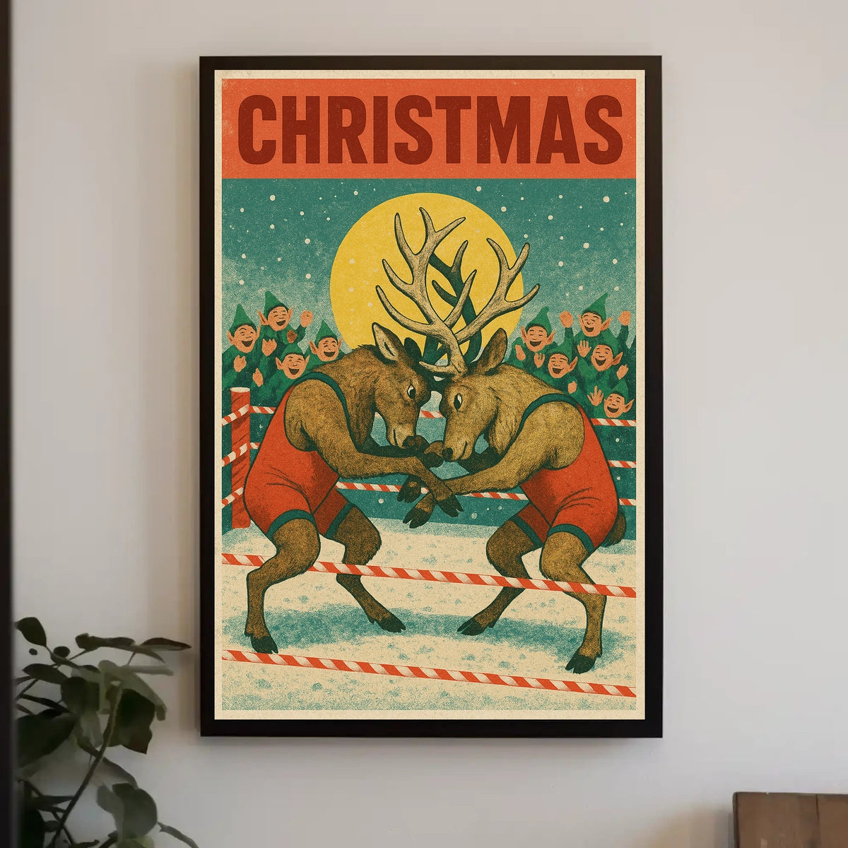 Christmas Wrestling Reindeer Poster